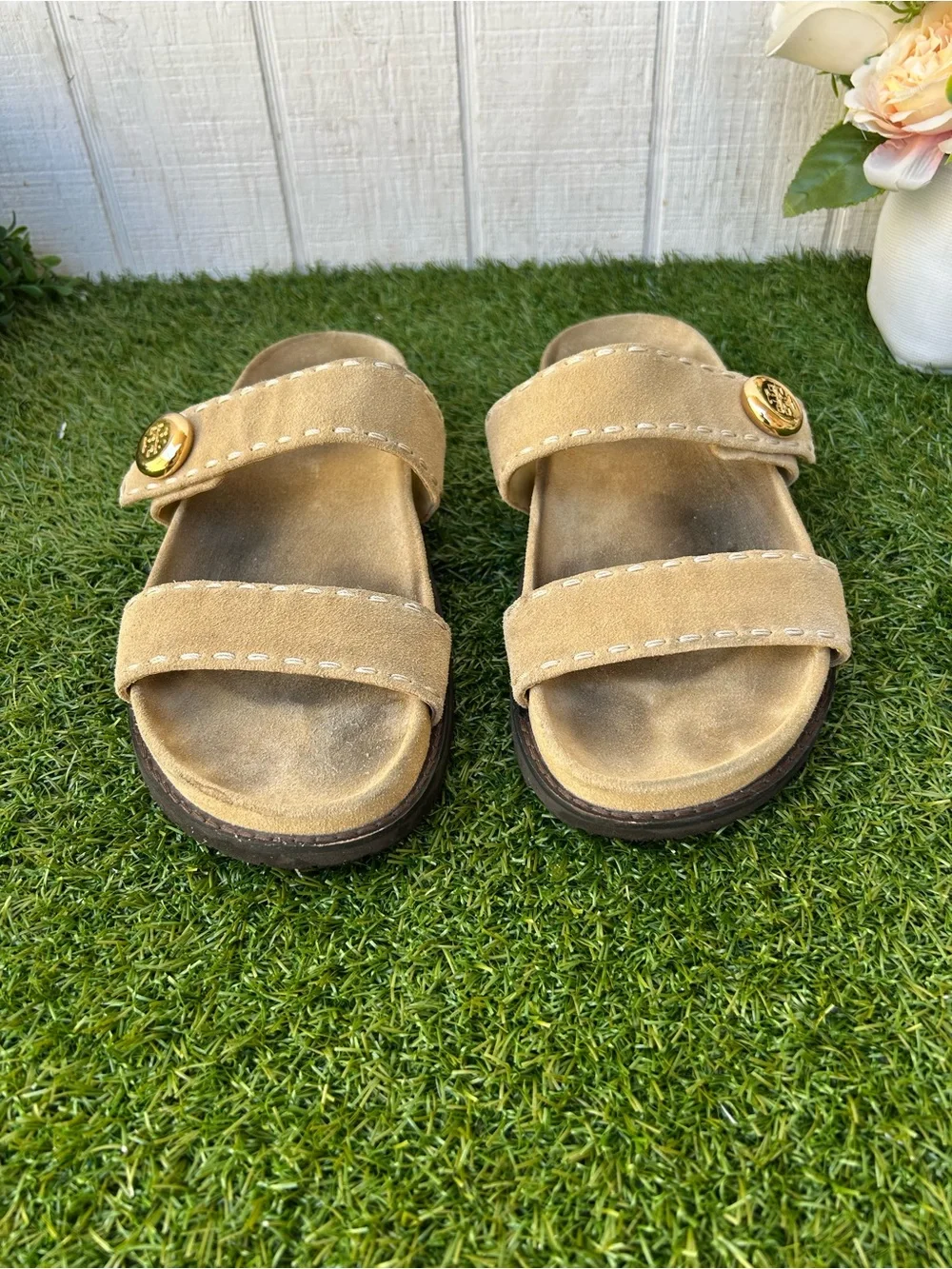 Tory Burch ROMY SPORT SLIDE $275 women size 9.5 gently used Color: Butterscotch